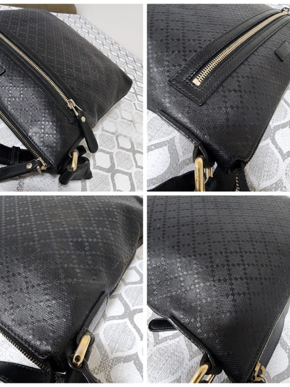 Authentic GUCCI Guccissima Signature Medium Flat Messenger Bag Black - Picture 11 of 15